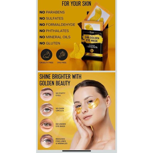New KINPUR 24k Golden Eye Mask. 25 pairs (brand new never opened) - Picture 5 of 8